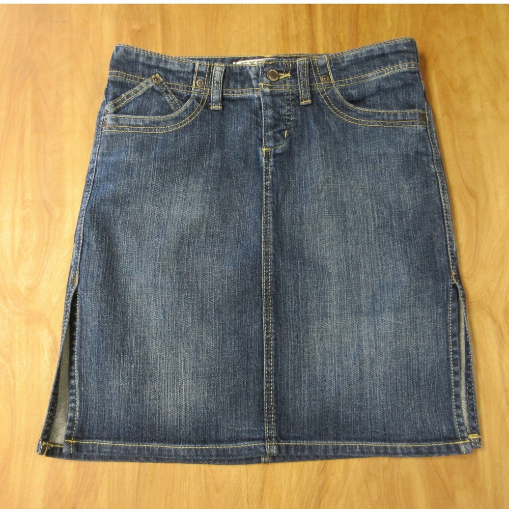 EXPRESS Precision Fit Blue Denim Jean Mini Skirt VINTAGE Sz 4 Side Slits Y2K 90s